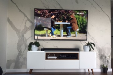 Spiek kwarcowy okładziny ściany blat kamienny nowoczesny telewizor