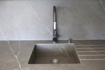 A kitchen worktop & washbasin -Petra Grey LARGE FORMAT CERAMICS