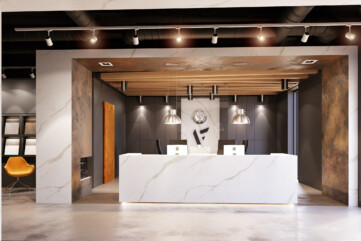 The interior of the company’s showroom reception- Quartz sinter